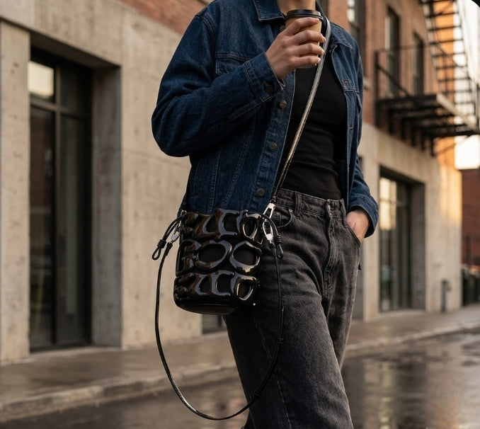 Le ALPHA - sac bucket vernis Fungoofun, mise en situation lifestyle
