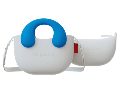 Le DUCKY mini sac cabas rond Fungoofun coloris Blanc/Bleu - vue de côté