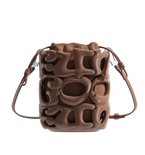 Le ALPHA - sac bucket vernis Fungoofun, coloris marron